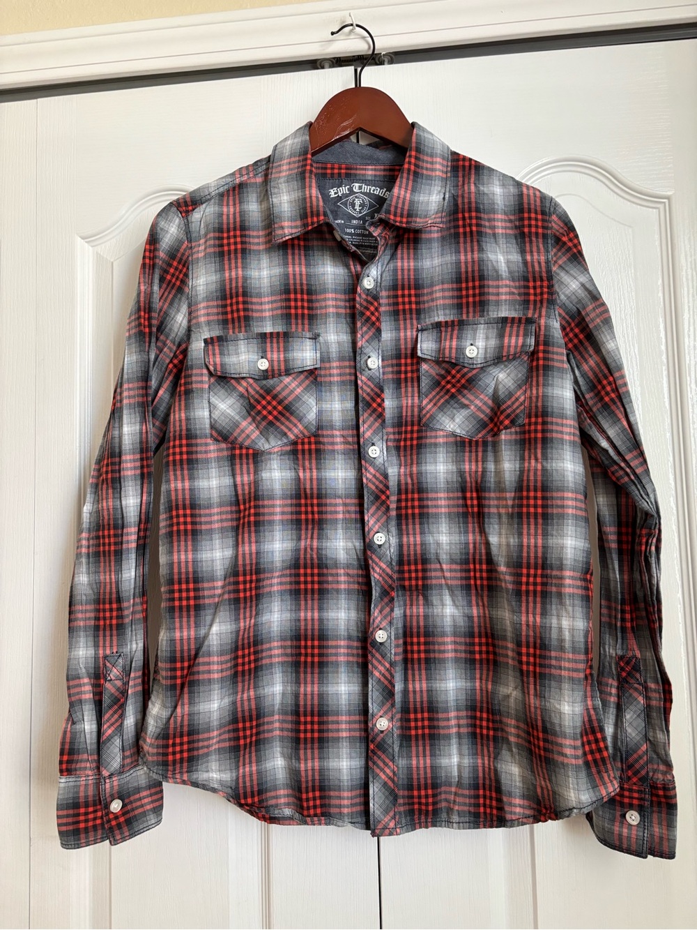 Epic Threads Men’s Red & Black Plaid Casual Button-Down Shirt